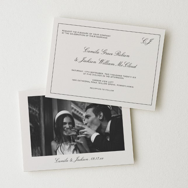Invitación Old Money Black and Cream Wedding  (Subido por el creador)