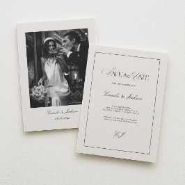 Invitación Old Money Black and Ivory Wedding Save the Date