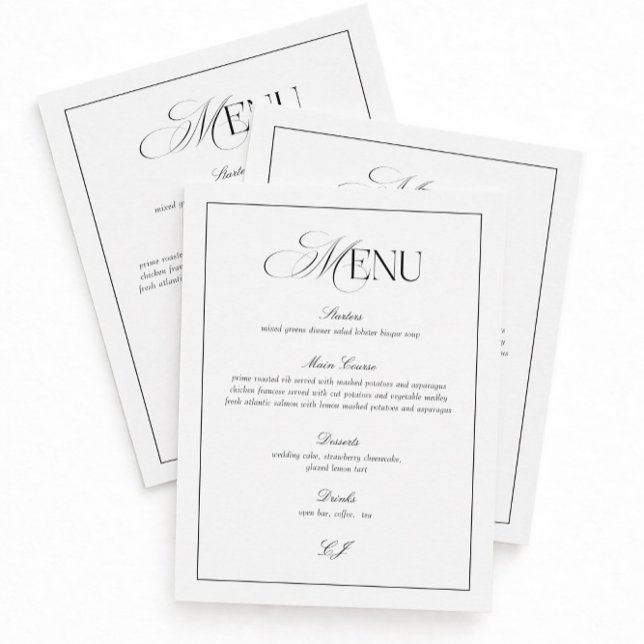 Invitación Old Money Black and White Wedding Menu Card (Subido por el creador)