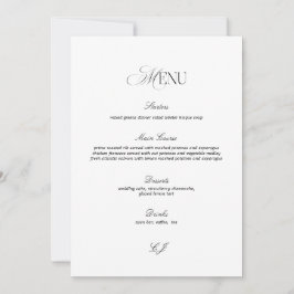 Invitación Old Money Black and White Wedding Menu Card