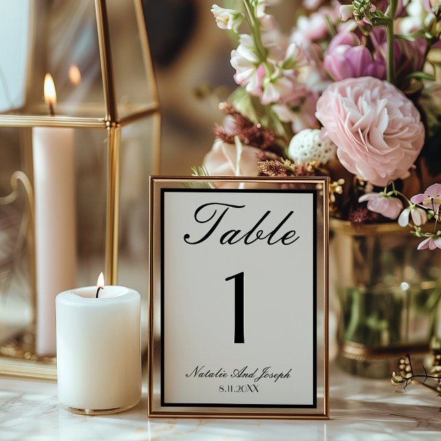 Invitación Old Money Black Cream Wedding Table Number (Subido por el creador)