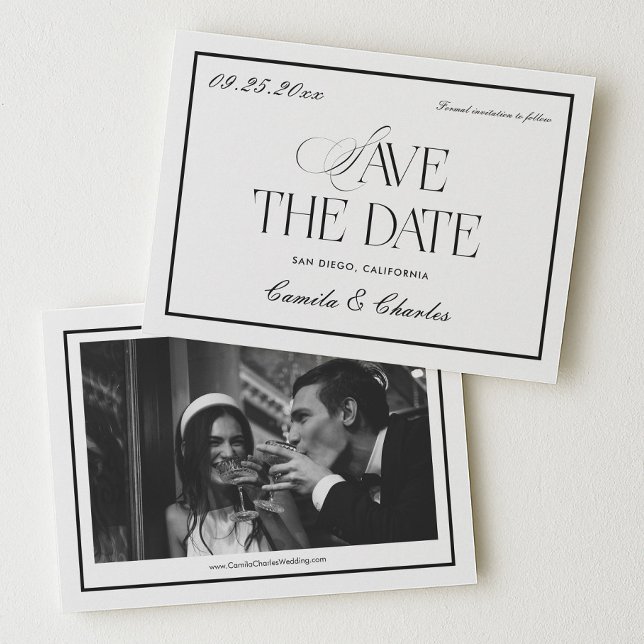 Invitación Old Money Black White Wedding Save the Date Photo (Subido por el creador)