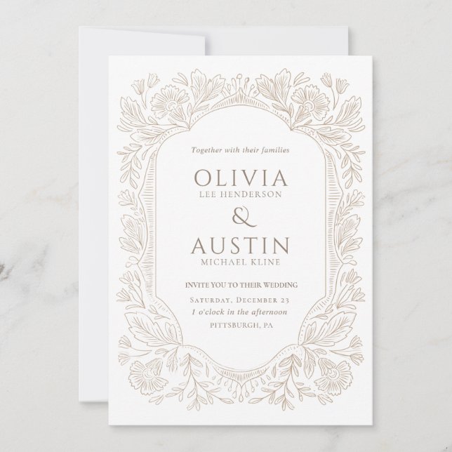 Invitación Old Money Botanical Wedding | Heirloom Taupe  (Anverso)