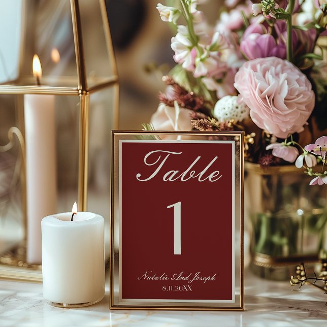 Invitación Old Money Burgundy Cream Wedding Table Number (Subido por el creador)
