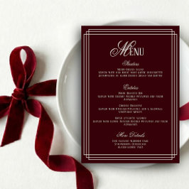 Invitación Old Money Burgundy Wedding Menu  Card