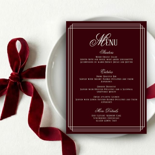 Invitación Old Money Burgundy Wedding Menu  Card (Subido por el creador)