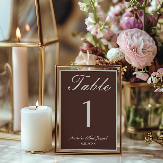 Invitación Old Money Chocolate Brown Wedding Table Number (Subido por el creador)
