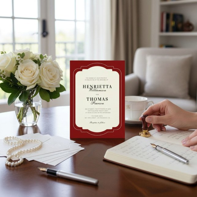 Invitación old money Classic Burgundy Script Name Wedding (Subido por el creador)