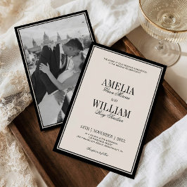 Invitación Old Money Classic Luxury Black Cream Photo Wedding