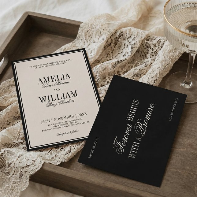 Invitación Old Money Classic Luxury Black Cream Wedding (Subido por el creador)