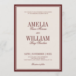 Invitación Old Money Classic Luxury Burgundy Photo Wedding
