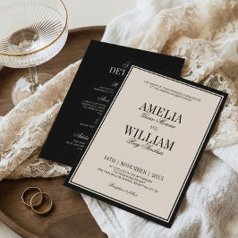 Invitación Old Money Classy Timeless Black Cream Wedding