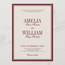 Invitación Old Money Classy Timeless Burgundy Wedding