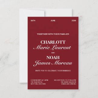 Invitación Old Money Elegant Burgundy Chic Luxury Wedding I