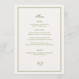 Invitación Old Money Green Wedding Menu Card