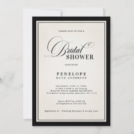 Invitación Old Money Modern Formal Black chic Bridal Shower 