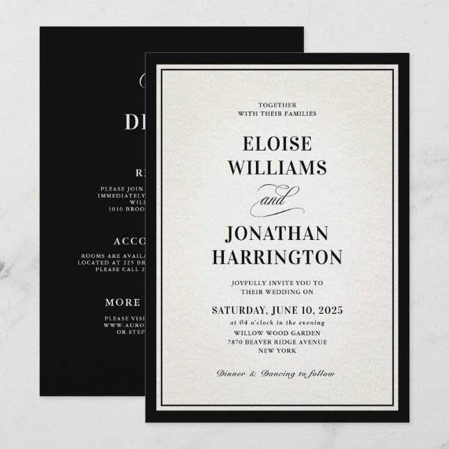 Invitación Old Money Modern Formal Black Chic Luxury Wedding  (Anverso / Reverso)