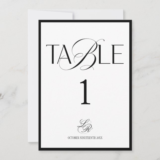 Invitación Old Money Monogram Wedding Table Number (Anverso)