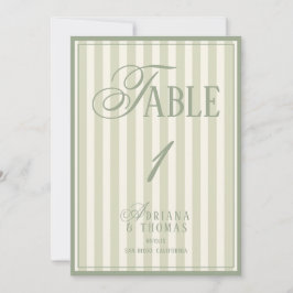 Invitación Old Money Pastel Green Wedding Table Number