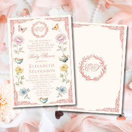 Invitación Old Money Pink Regency Tea Party Girl Baby Shower