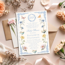 Invitación Old Money Regency Floral Tea Party Boy Baby Shower
