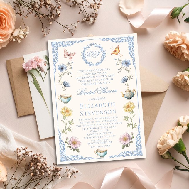 Invitación Old Money Regency Floral Tea Party Bridal Shower (Subido por el creador)