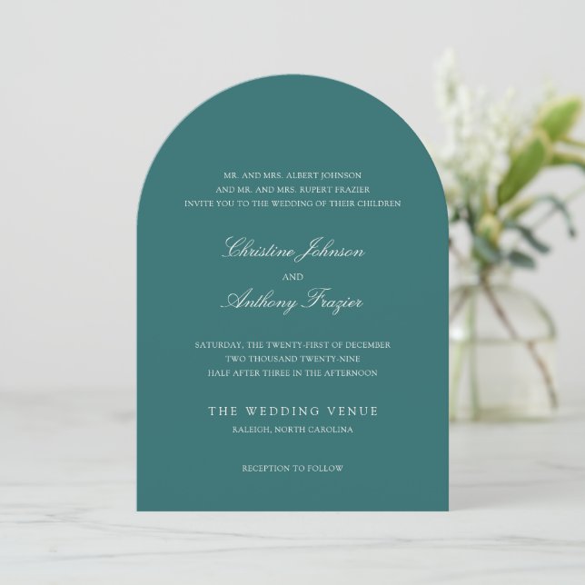 Invitación Old Money Teal Classic Wedding (Anverso de pie)