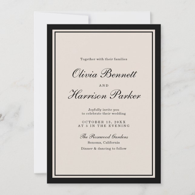 Invitación Old Money Wedding Classic Black Invitation (Anverso)
