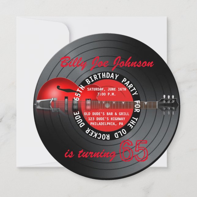 Invitación Old Rocker Dude Guitar Record Fiesta de cumpleaños (Anverso)