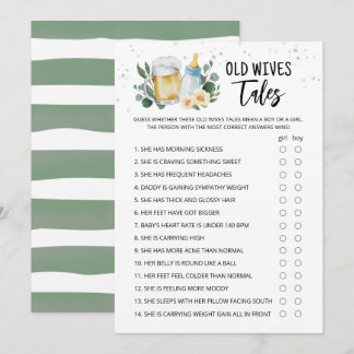 Invitación Old Wives Tales Game Greenery Baby Is Brewing card