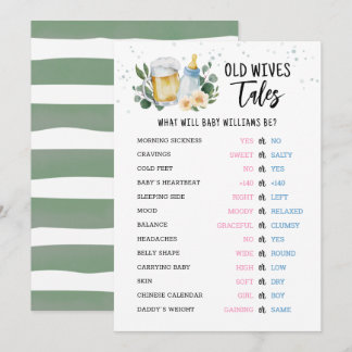 Invitación Old Wives Tales Gender Reveal Baby Shower Card
