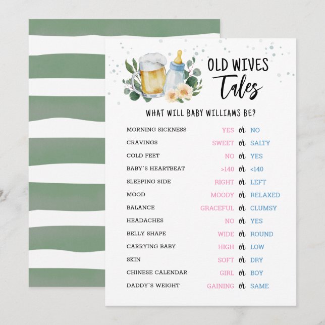 Invitación Old Wives Tales Gender Reveal Baby Shower Card (Anverso / Reverso)