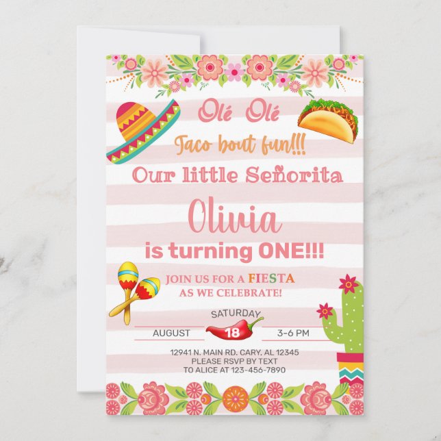 Invitación Ole ole taco fiesta senorita haciendo una invitaci (Anverso)