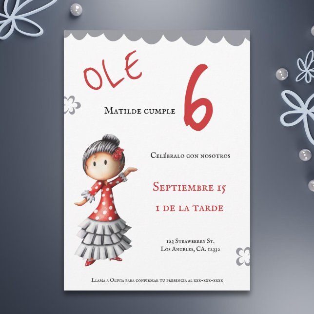 Invitación Ole Spanish Sevillana Flamenco Dancer Cumpleaños (Subido por el creador)