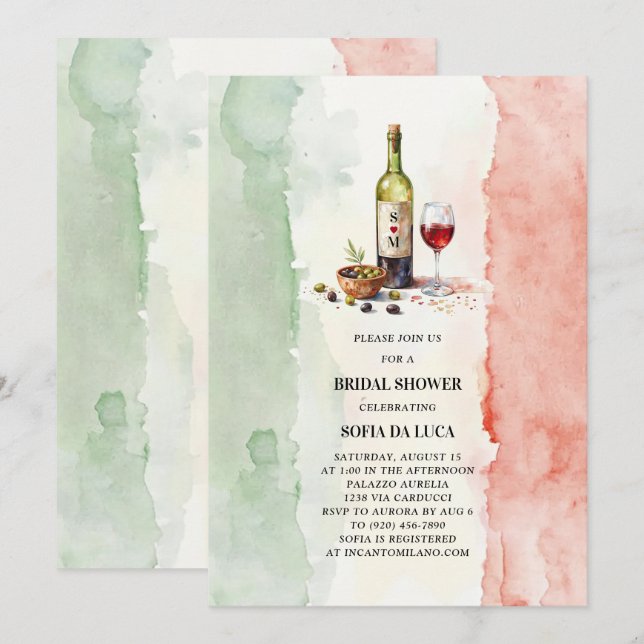Invitación Oleos de vino italianos ducha de novia (Anverso / Reverso)