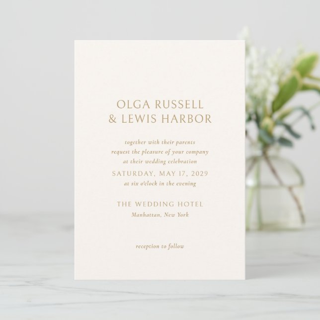 Invitación Olga Ivory y el Boda moderno de oro (Anverso de pie)