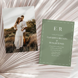 Invitación Oliva Monograma Minimalista y Boda de Fotos