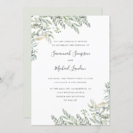 Invitación Oliva pintada y boda de acuarela de hojas