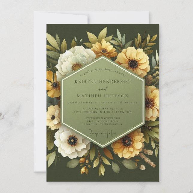 Invitación Olive Anemone Autumn Wedding (Anverso)