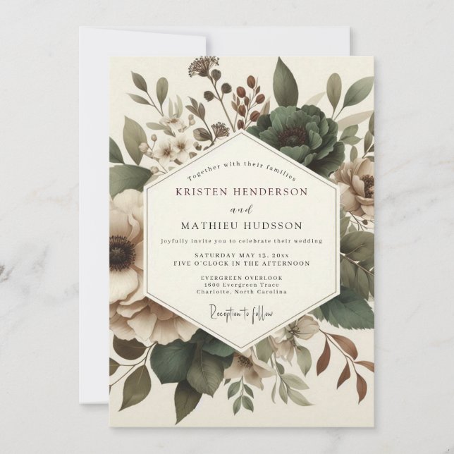Invitación Olive Antique Floral Wedding (Anverso)