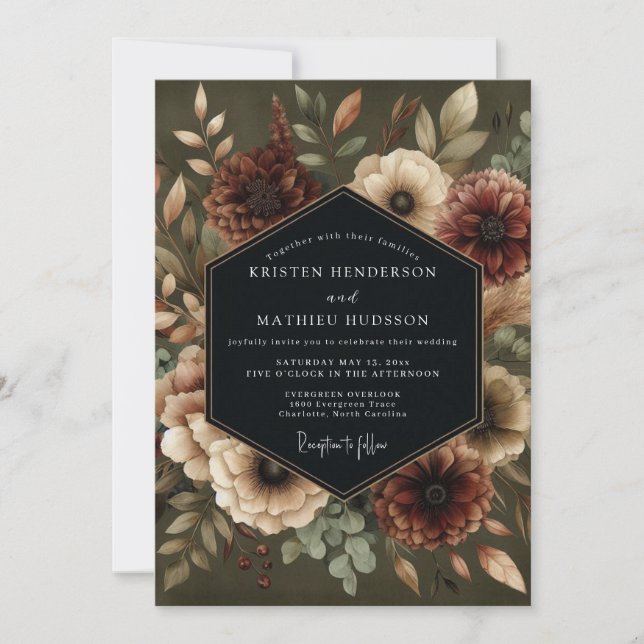 Invitación Olive Bloom Moody Wedding (Anverso)