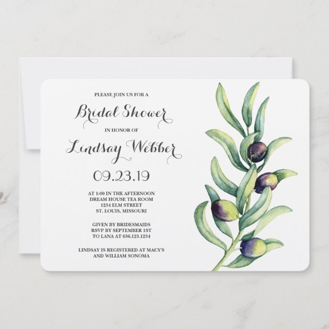 Invitación Olive Branch Bridal Shower (Anverso)