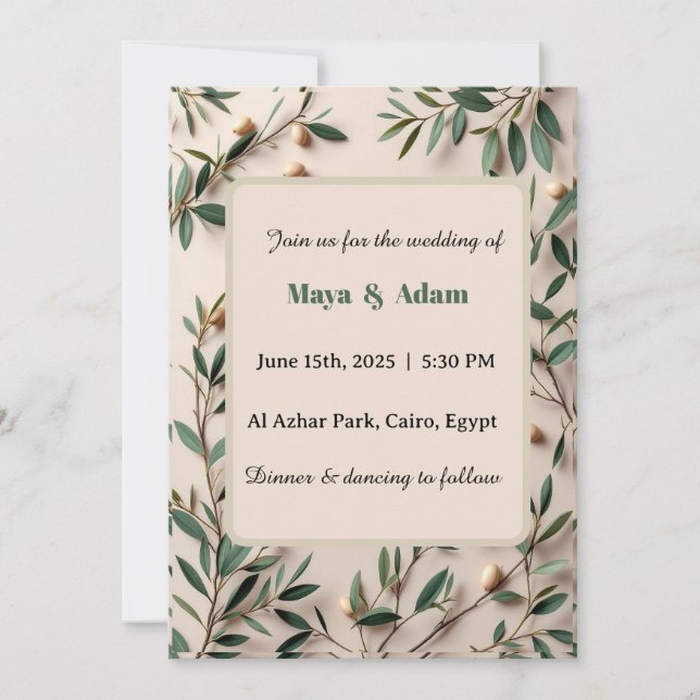 Invitación  Olive Branch Greenery Botanical wedding (Anverso)