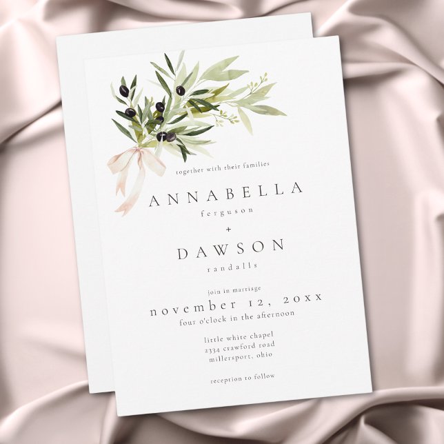 Invitación Olive Branch Watercolor Elegant Minimalist Wedding (Olive Branch Watercolor Elegant Minimalist Wedding Invitation)
