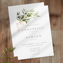 Olive Branch Watercolor Elegant Minimalist Wedding
