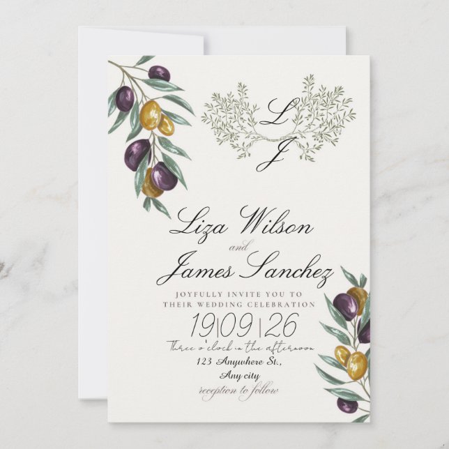 Invitación Olive Branch wedding for Family and Friends (Anverso)