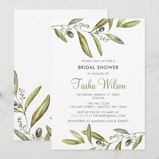 Invitación Olive Brands Bridal Shower (Anverso / Reverso)