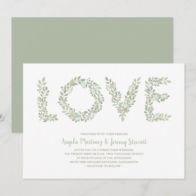 Invitación Olive Brands LOVE Collection Green (Anverso / Reverso)