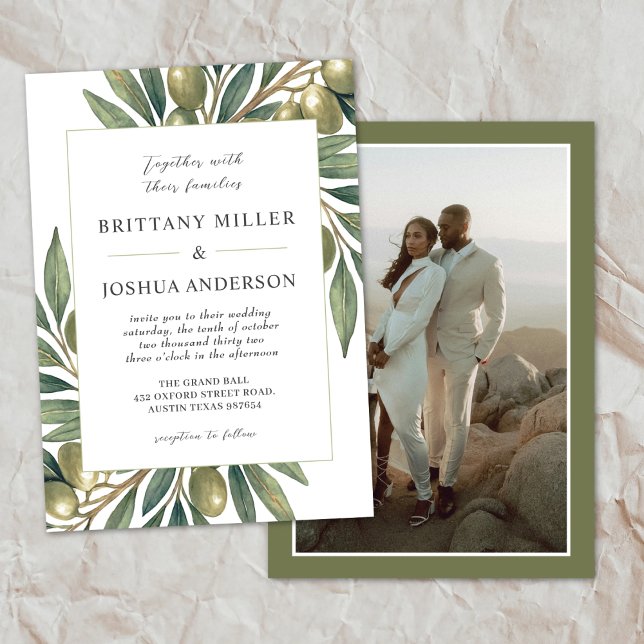 Invitación Olive deja Boda de fotografía mediterráneo moderno (Subido por el creador)