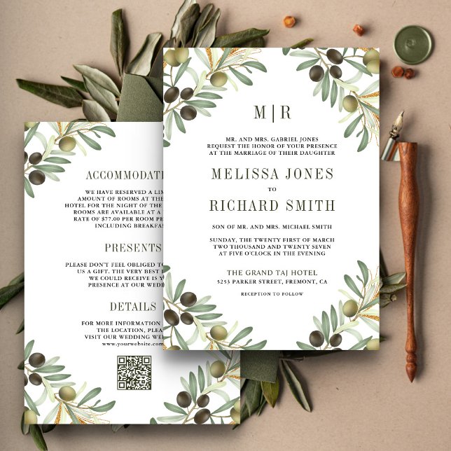 Invitación Olive deja todo en un Boda formal de código QR (Subido por el creador)